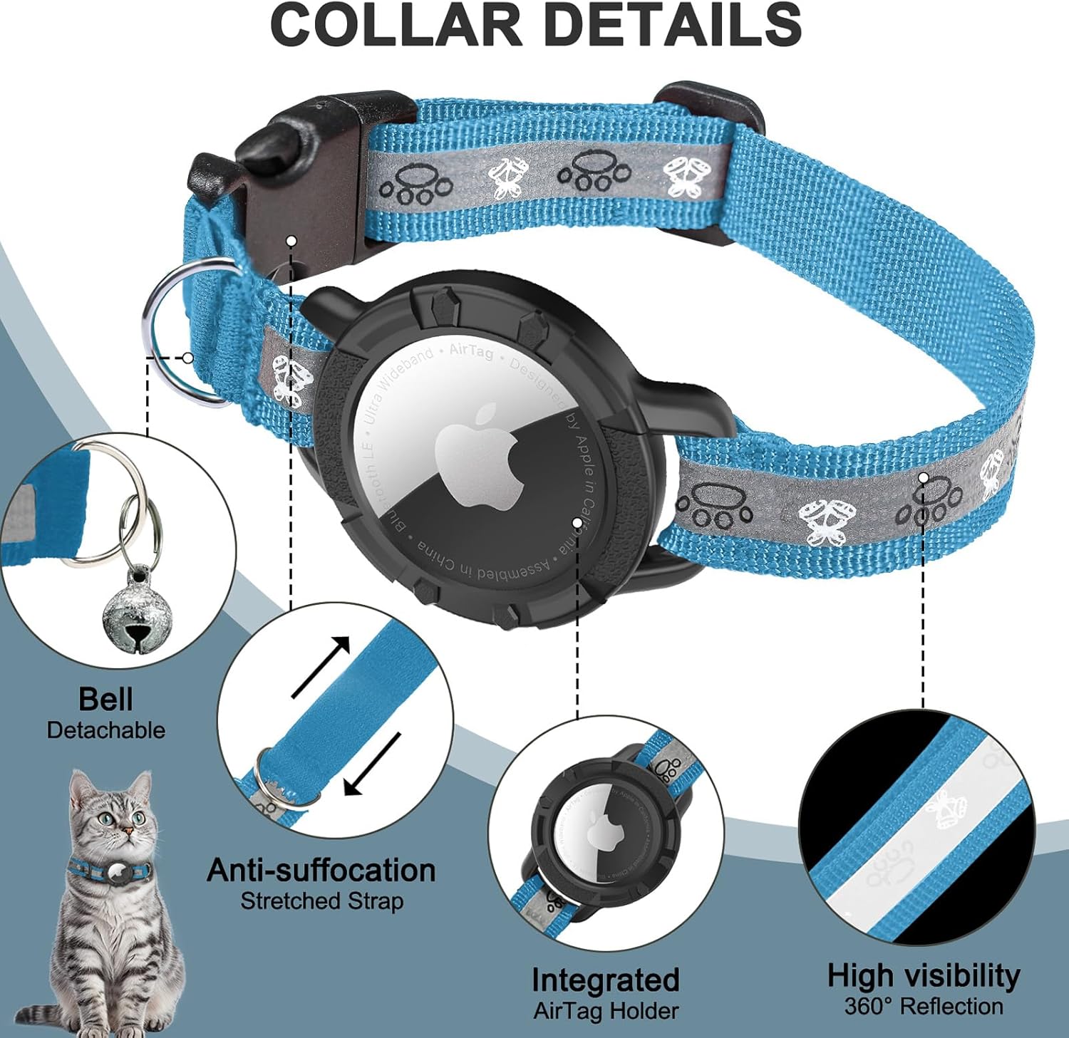Reflective Cat Air Tag Holder Collar