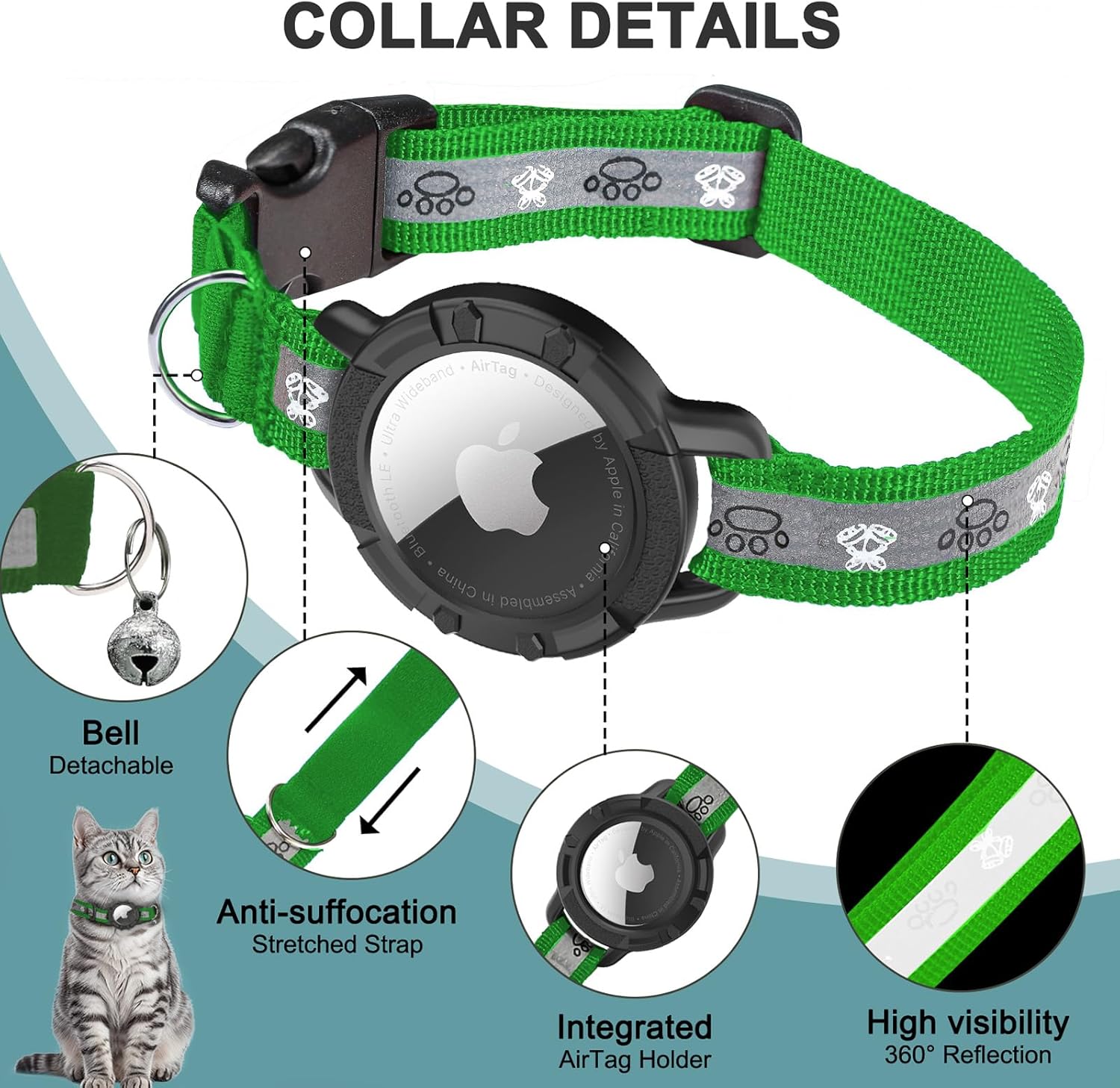 Reflective Cat Air Tag Holder Collar