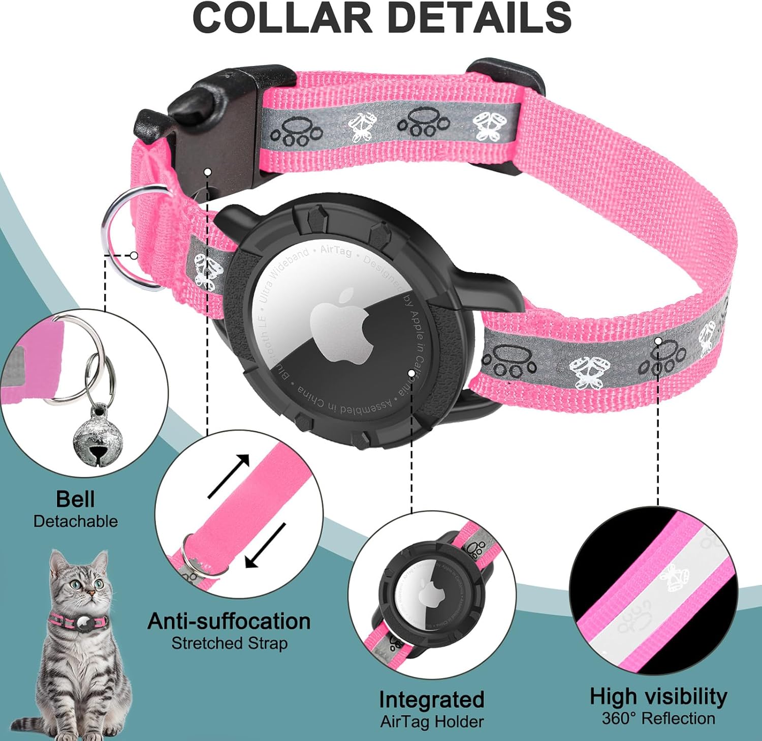 Reflective Cat Air Tag Holder Collar