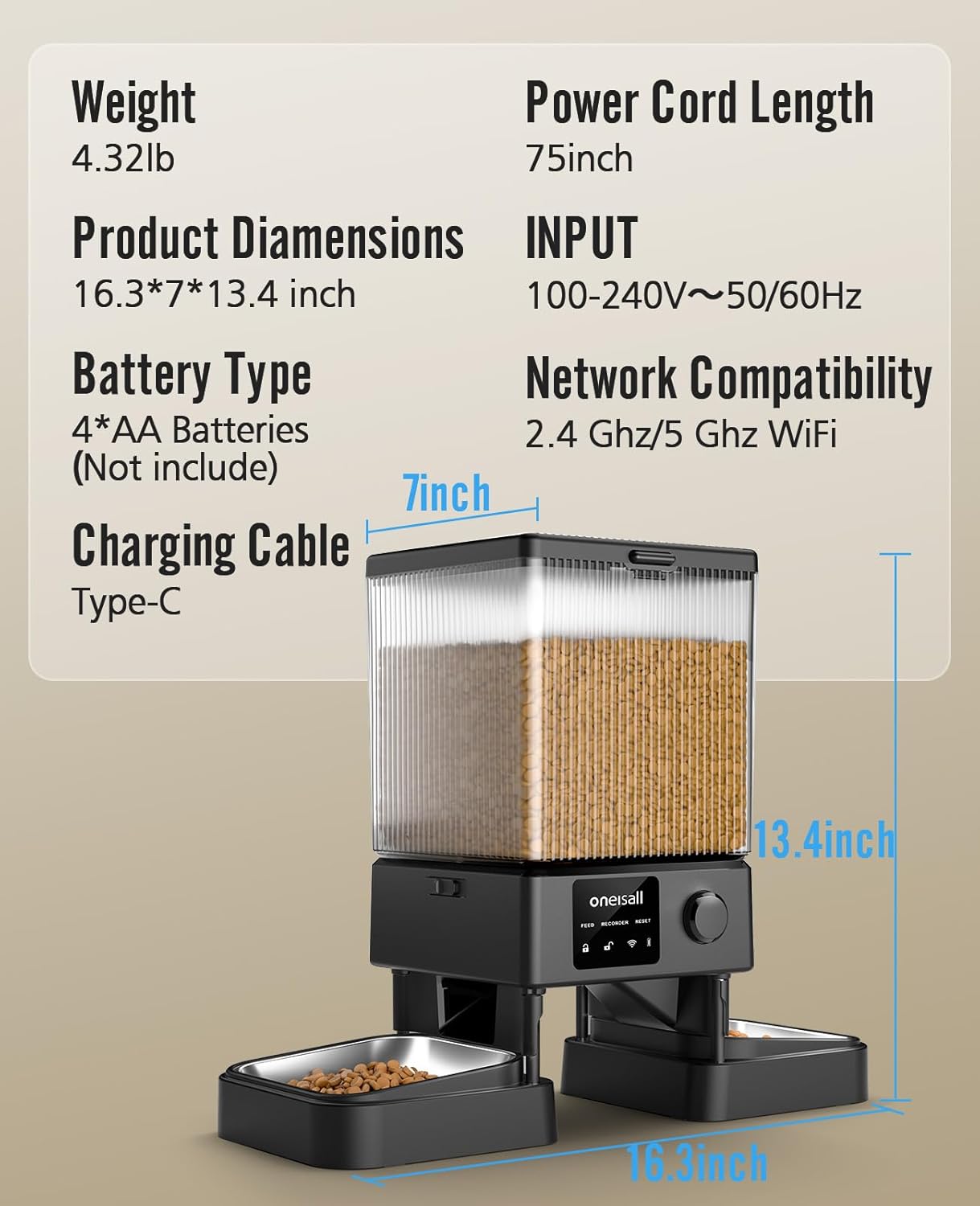 Smart Double Pet Feeder with WiFi Control