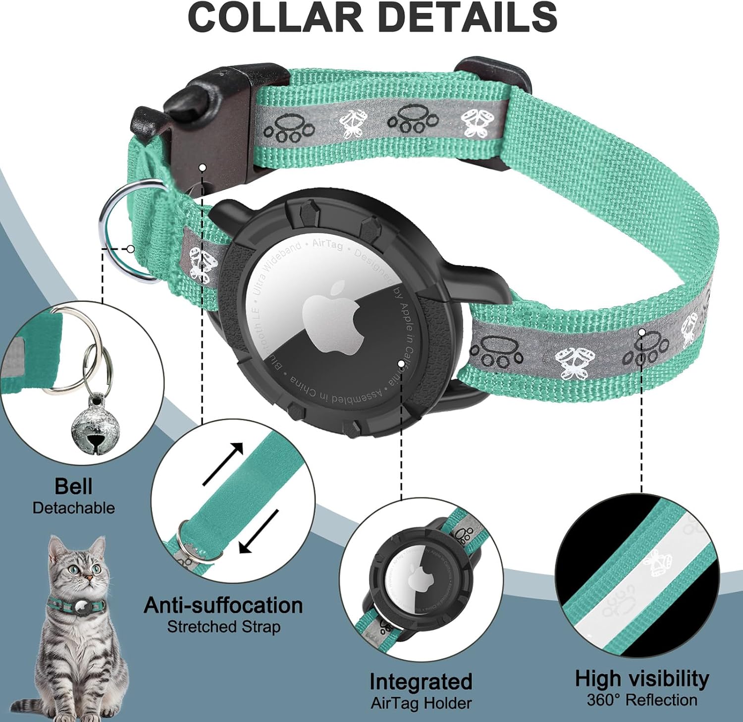 Reflective Cat Air Tag Holder Collar