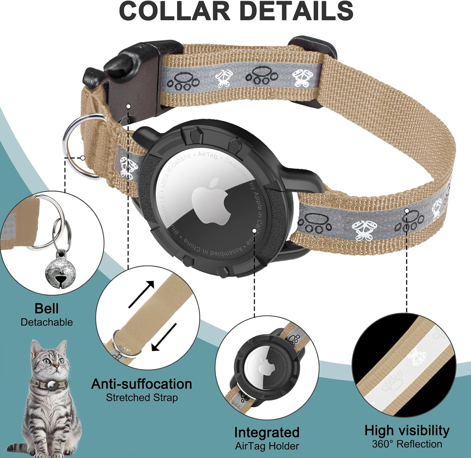 Reflective Cat Air Tag Holder Collar