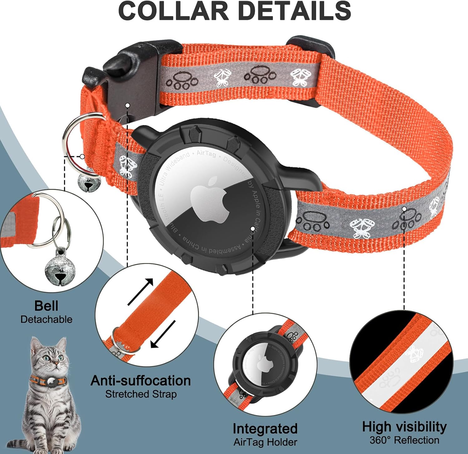 Reflective Cat Air Tag Holder Collar