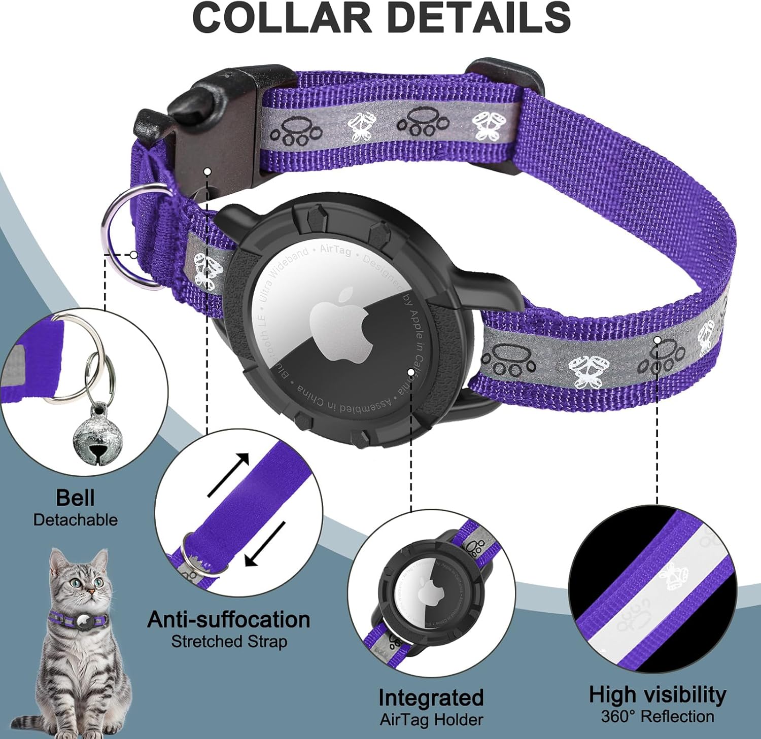 Reflective Cat Air Tag Holder Collar